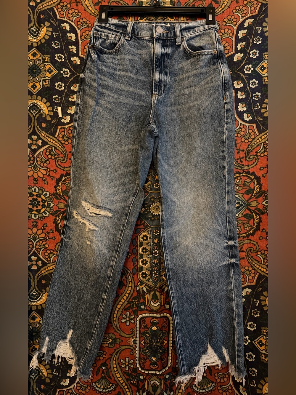 Garage Women's Washed Blue Straight-Leg Distressed Jeans